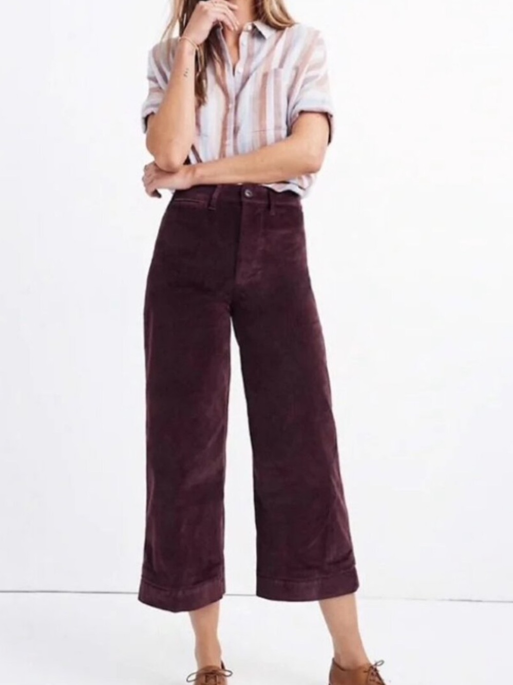 Madewell Emmett Wide-Leg Crop Pants in Velveteen rich plum size 28
